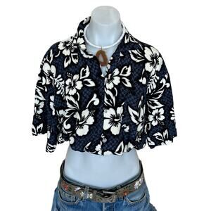 Hawaiian Shirt Hibiscus Button Down Crop Top One Size Boxy Coconutgirl Unique
